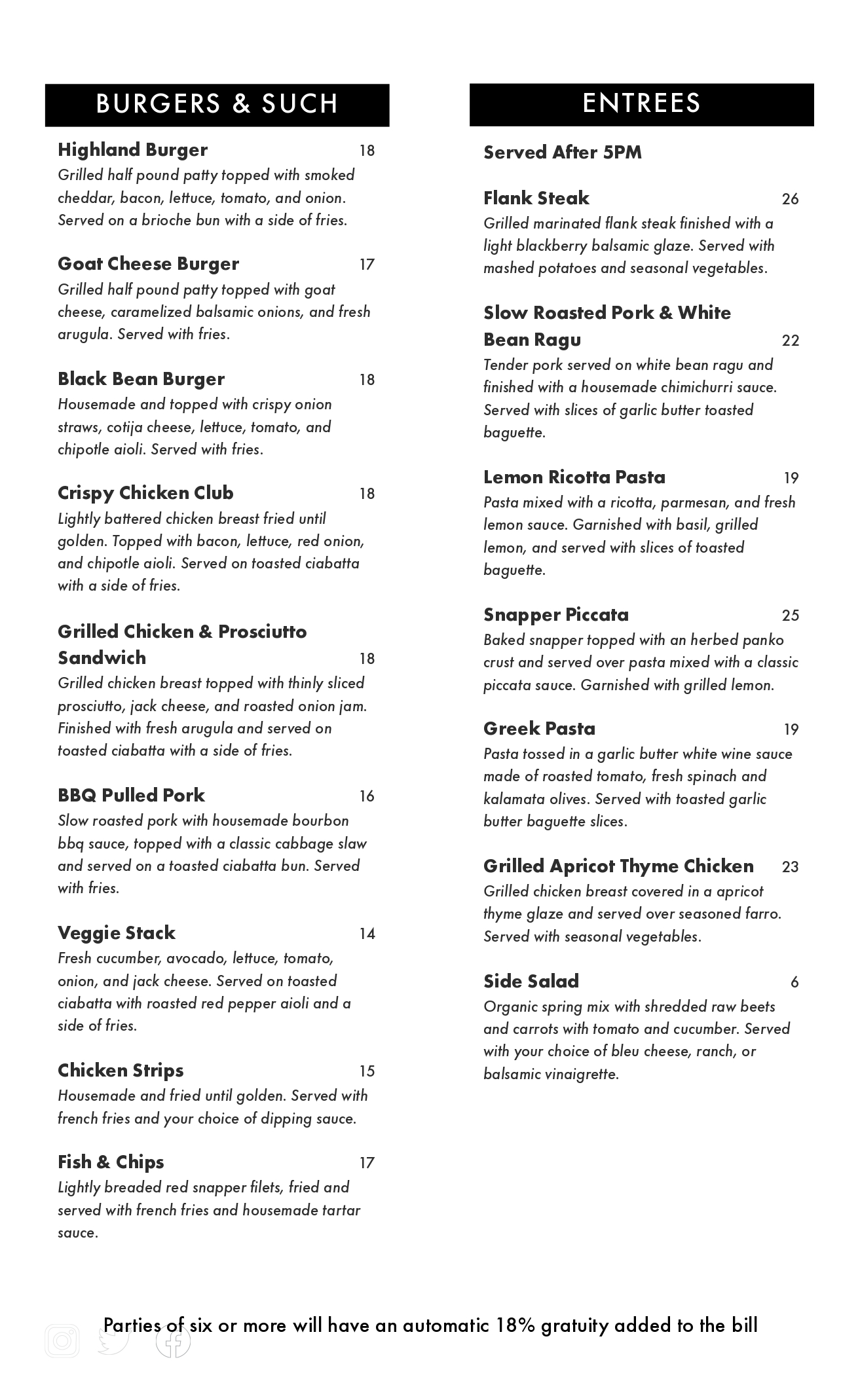 Menu - Mount Shasta Resort